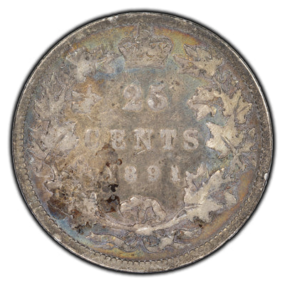 SOLD Canada 1891 25 Cents Silver Coin - G-4 (scratch)
