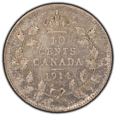 SOLD Canada 1914 10 Cents Silver Coin - VF-30
