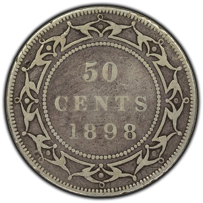 SOLD Newfoundland 1898 Large W 50 Cents Silver Coin - G-6