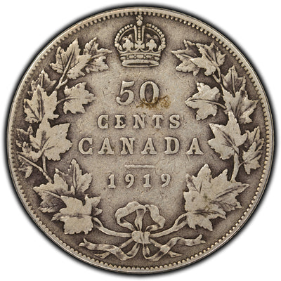 SOLD Canada 1919 50 Cents Silver Coin - Small Rim Nick