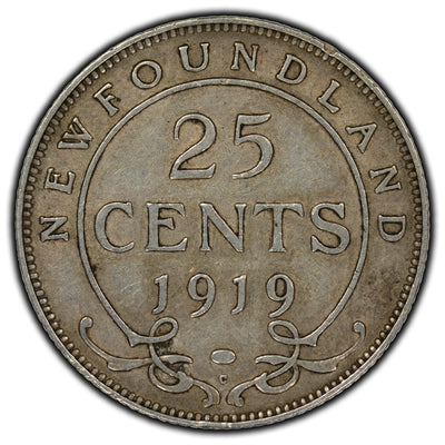 SOLD Newfoundland 1919 25 Cents Silver Coin - VF-20