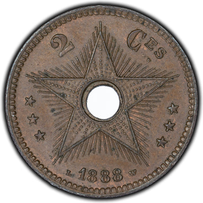 SOLD Belgian Congo 1888 2 Centimes Coin KM #2