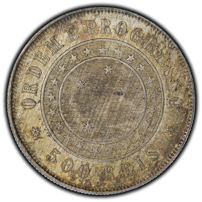 Brazil 1889 500 Reis Silver Coin KM #494