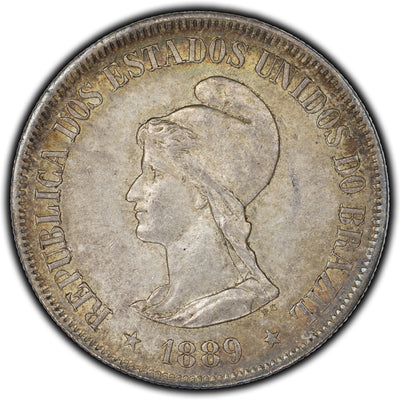 Brazil 1889 500 Reis Silver Coin KM #494