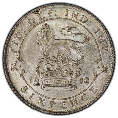 SOLD Great Britain 1918 6 Pence Silver Coin KM #815