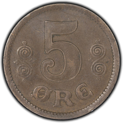 Denmark 1917 5 Ore Coin KM #814.1