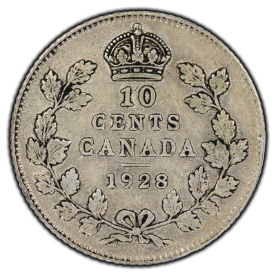 SOLD Canada 1928 10 Cents Silver Coin - VF-20