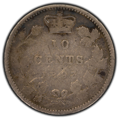 SOLD Canada 1893 Flat Top 3 Obv #6 10 Cents Silver Coin - Small Scratches