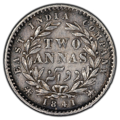 SOLD India 1841 2 Annas Silver Coin KM #460.3