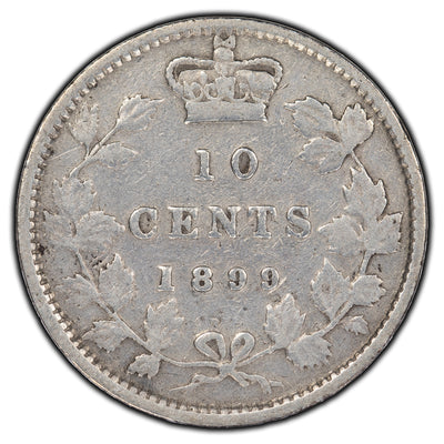 SOLD Canada 1899 Small 99 10 Cents Silver Coin - F-12