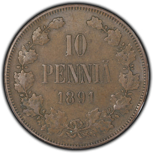 SOLD Finland 1891 10 Pennia Coin KM #12