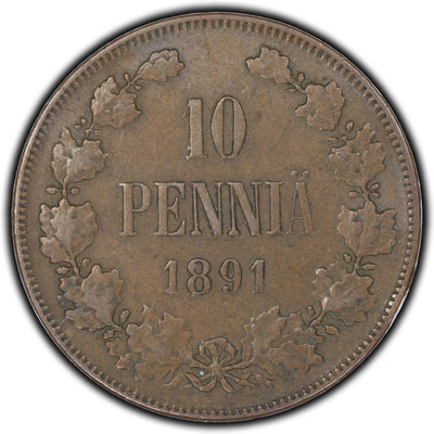 Finland 1891 10 Pennia Coin KM #12