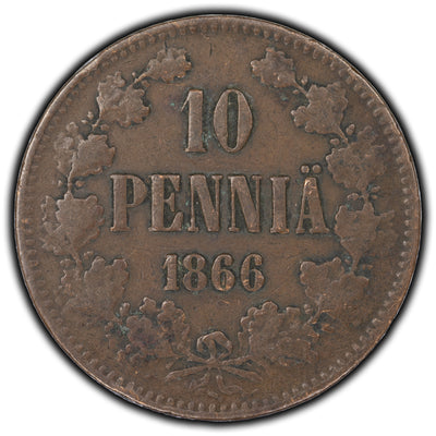 Finland 1866 10 Pennia Coin KM #5.1