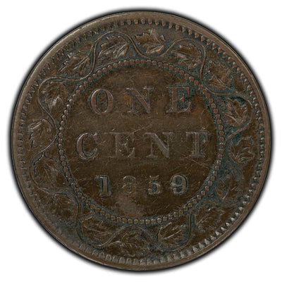 SOLD Canada 1859 Wide 9/8 1 Cent Coin - VF-30 (cleaned)