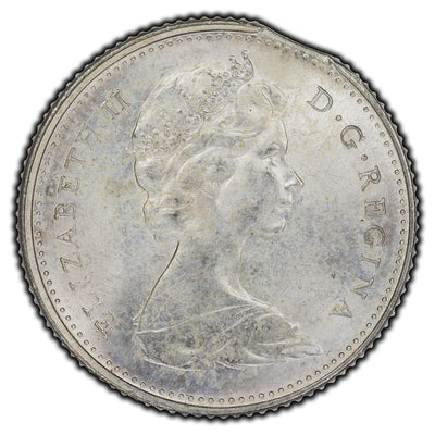Canada 1968 10 Cent Silver Coin - Mint Error Curved Clip
