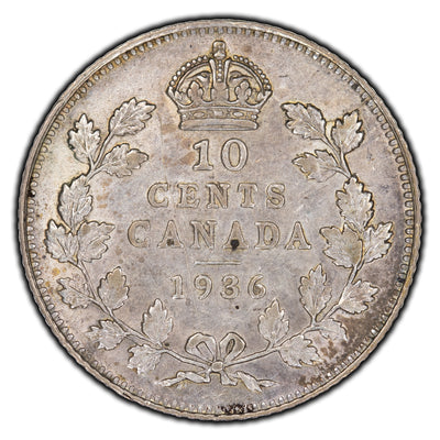 SOLD Canada 1936 10 Cents Silver Coin - VF-30 (cleaned)