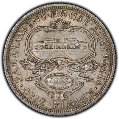 SOLD Australia 1927 Parliament House Florin Silver Coin KM #31