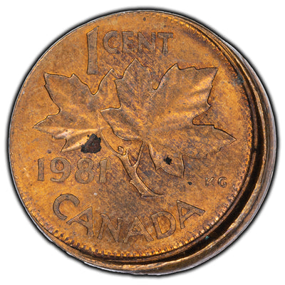 Canada 1981 1 Cent Coin - Mint Error Struck Off Center