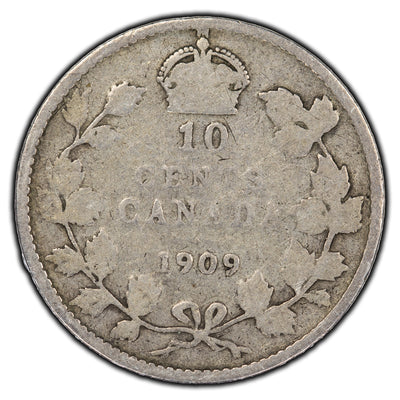 Canada 1909 Victorian Leaves 10 Cents Silver Coin