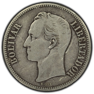 SOLD Venezuela 1935 5 Bolivars Silver Coin Y #24.2 - Light Scratches