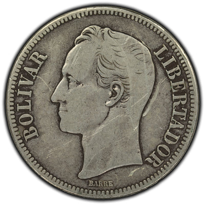 SOLD Venezuela 1935 5 Bolivars Silver Coin Y #24.2 - Light Scratches