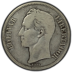 SOLD Venezuela 1926 5 Bolivars Silver Coin Y #24.2
