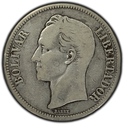 SOLD Venezuela 1926 5 Bolivars Silver Coin Y #24.2