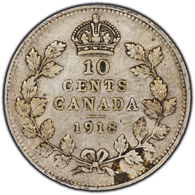 SOLD Canada 1918 10 Cents Silver Coin - VF-20