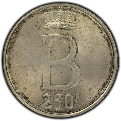 SOLD Belgium 1976 Slant 5 250 Francs Silver Coin KM #158.1