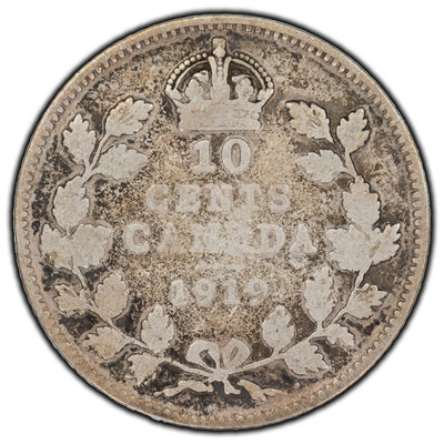SOLD Canada 1919 10 Cents Silver Coin - VG-8
