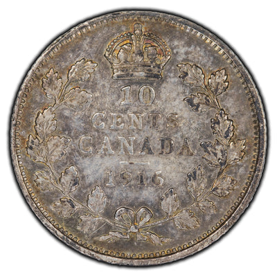 SOLD Canada 1916 10 Cents Silver Coin - F-15
