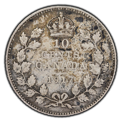 SOLD Canada 1917 10 Cents Silver Coin - VF-20