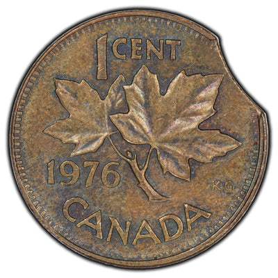 SOLD Canada 1976 1 Cent Coin - Mint Error Curved Clipped Planchet