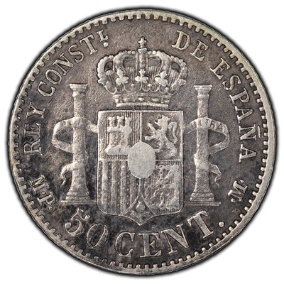 SOLD Spain 1889 50 Centavos Silver Coin KM #690