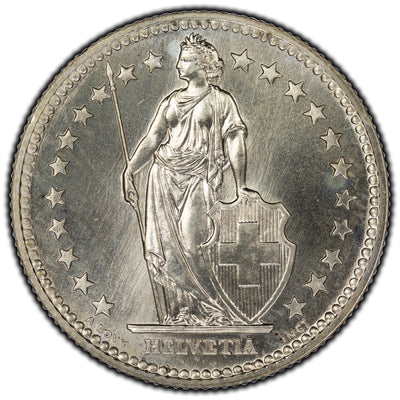 SOLD Switzerland 1957B 2 Francs Silver Coin KM #21 - Specimen