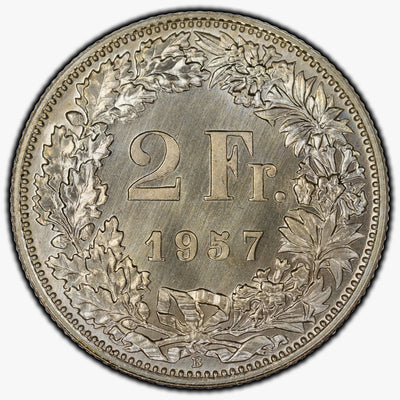 SOLD Switzerland 1957B 2 Francs Silver Coin KM #21 - Specimen