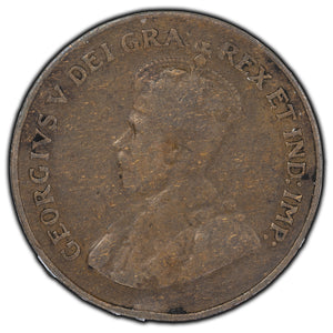 Canada 1925 1 Cent Coin - VG-8 (reverse damage)
