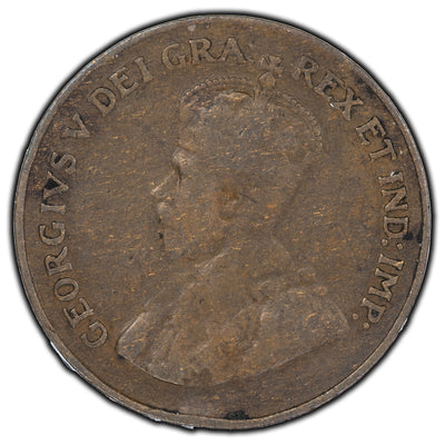 Canada 1925 1 Cent Coin - VG-8 (reverse damage)