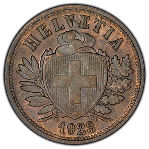 Switzerland 1928B 2 Rappen Coin KM #4.2