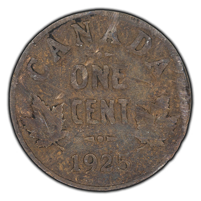 Canada 1925 1 Cent Coin - VG-8 (reverse damage)