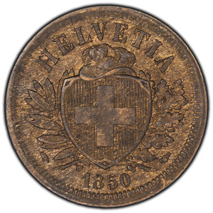 Switzerland 1850A 2 Rappen Coin KM #4.1