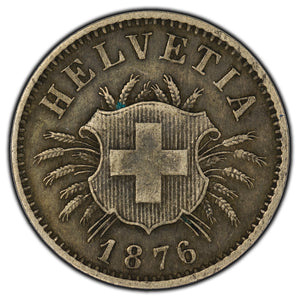 Switzerland 1876 5 Rappen Coin KM #5