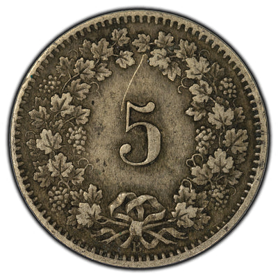 Switzerland 1876 5 Rappen Coin KM #5