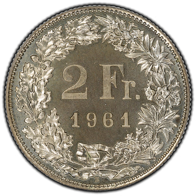 SOLD Switzerland 1961B 2 Francs Silver Coin KM #21 - Specimen