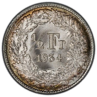 Switzerland 1934B 1/2 Franc Silver Coin KM #23