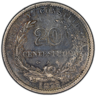 Uruguay 1877A 20 Centesimos Silver Coin KM #15