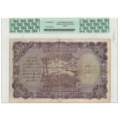SOLD India 1937 1000 Rupee Banknote SCWPM # 21b - PCGS VF 25 Comments