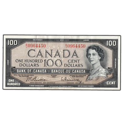 SOLD $100 1954 Bank of Canada Note Beattie-Rasminsky B/J Prefix BC-43b