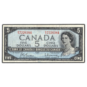 SOLD $5 1954 Bank of Canada Note Beattie-Rasminsky P/X Prefix BC-39b - Cleaned