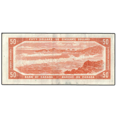 SOLD $50 1954 Bank of Canada Note Beattie-Coyne A/H Prefix BC-42a.- VF-20